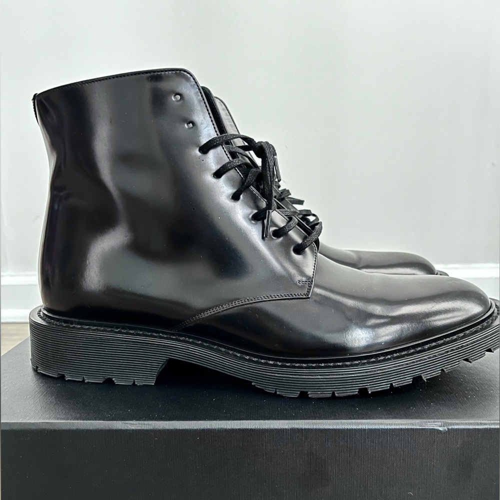 Saint Laurent Paris Patent Leather Black Combat Boots